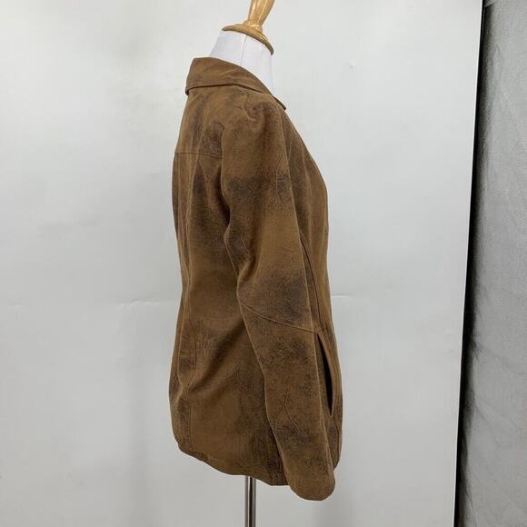 Chicos Jacket Womens 00 Brown Faux Suede Elongated Moto Zip Up Stretch Pockets - Picture 6 of 16